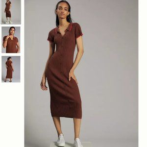 Chocolate brown rib knit dress polo dress Anthropologie S NWT